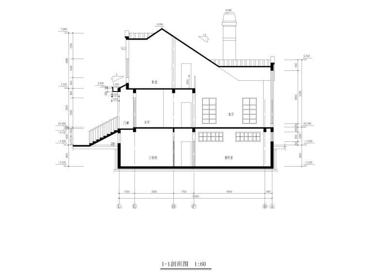 108套别墅新农村自建房建筑施工图纸-带地下室欧式别墅1-剖面图