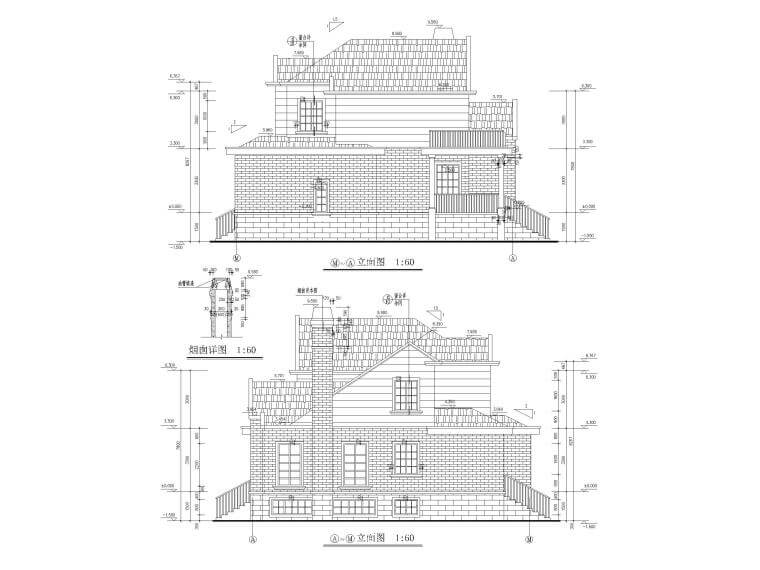 108套别墅新农村自建房建筑施工图纸-带地下室欧式别墅1-立面图