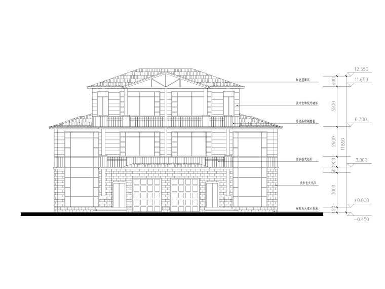108套别墅新农村自建房建筑施工图纸-L型别墅立面
